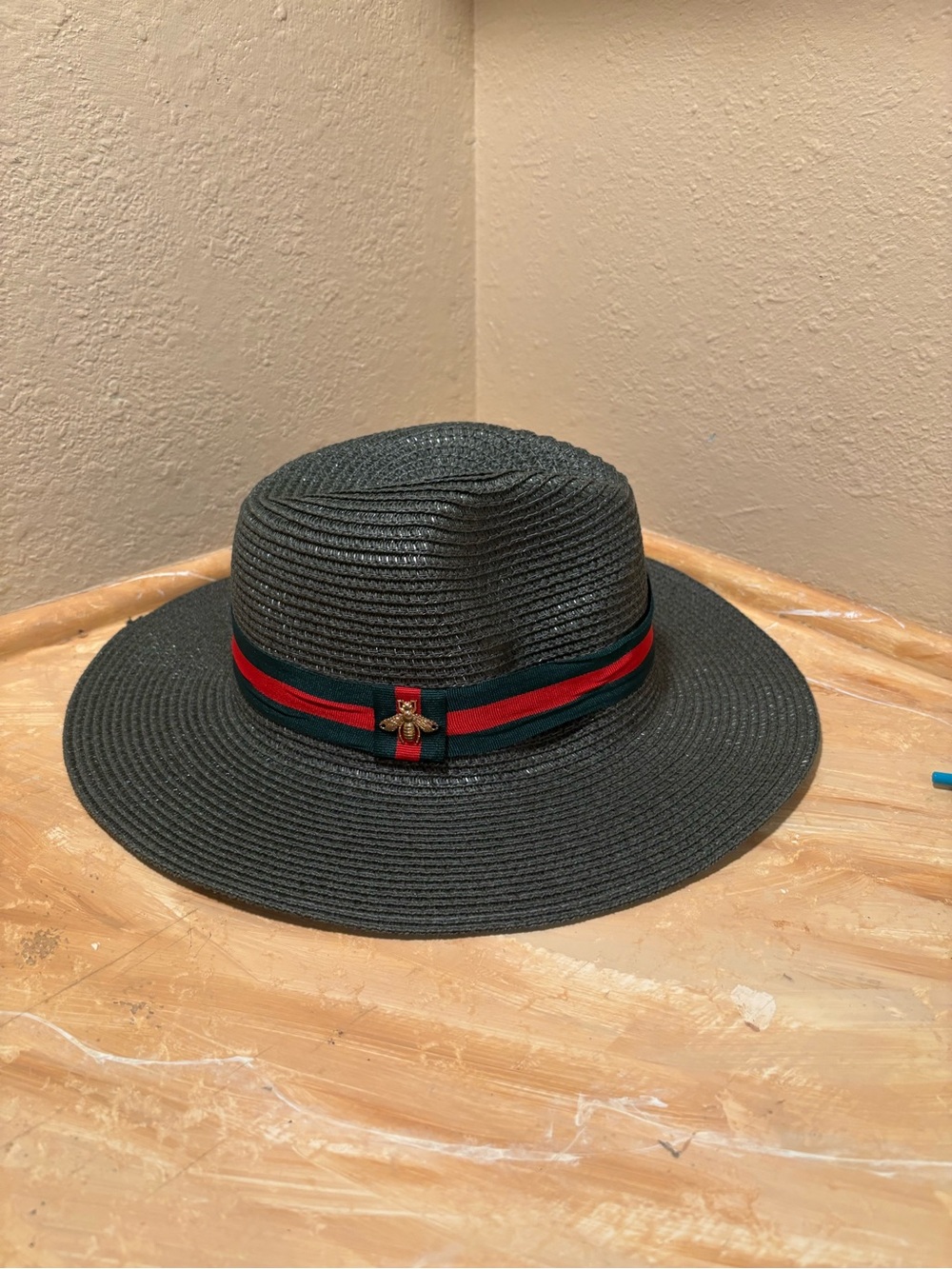Green Straw Sun Hat with Red and Green Band